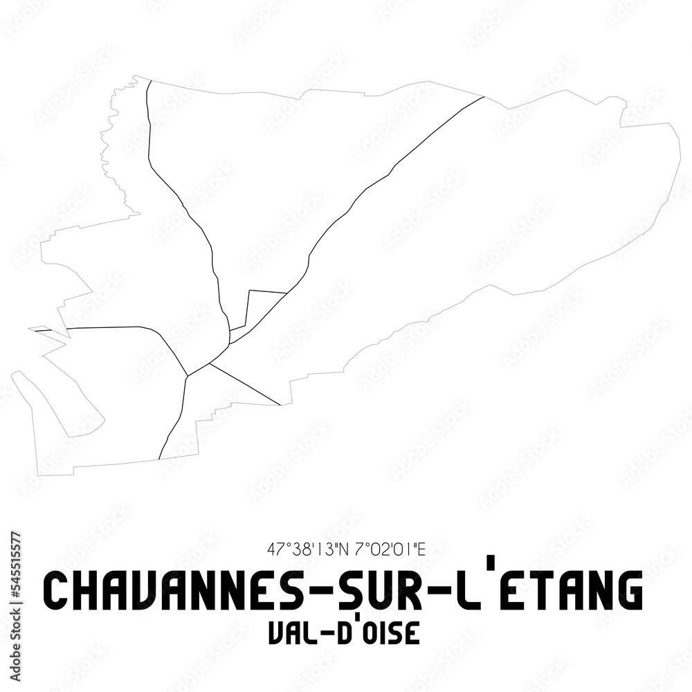 CHAVANNES-SUR-L'ETANG Val-d'Oise. Minimalistic street map with black and white lines.