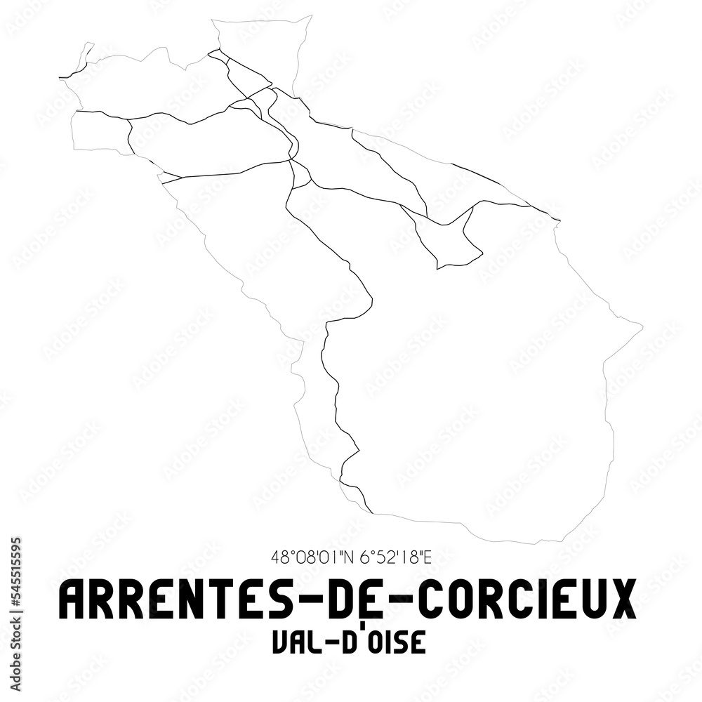 ARRENTES-DE-CORCIEUX Val-d'Oise. Minimalistic street map with black and white lines.
