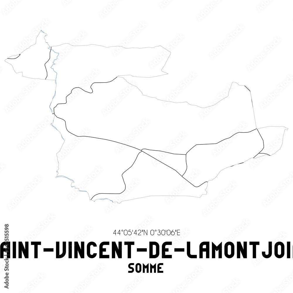 SAINT-VINCENT-DE-LAMONTJOIE Somme. Minimalistic street map with black and white lines.