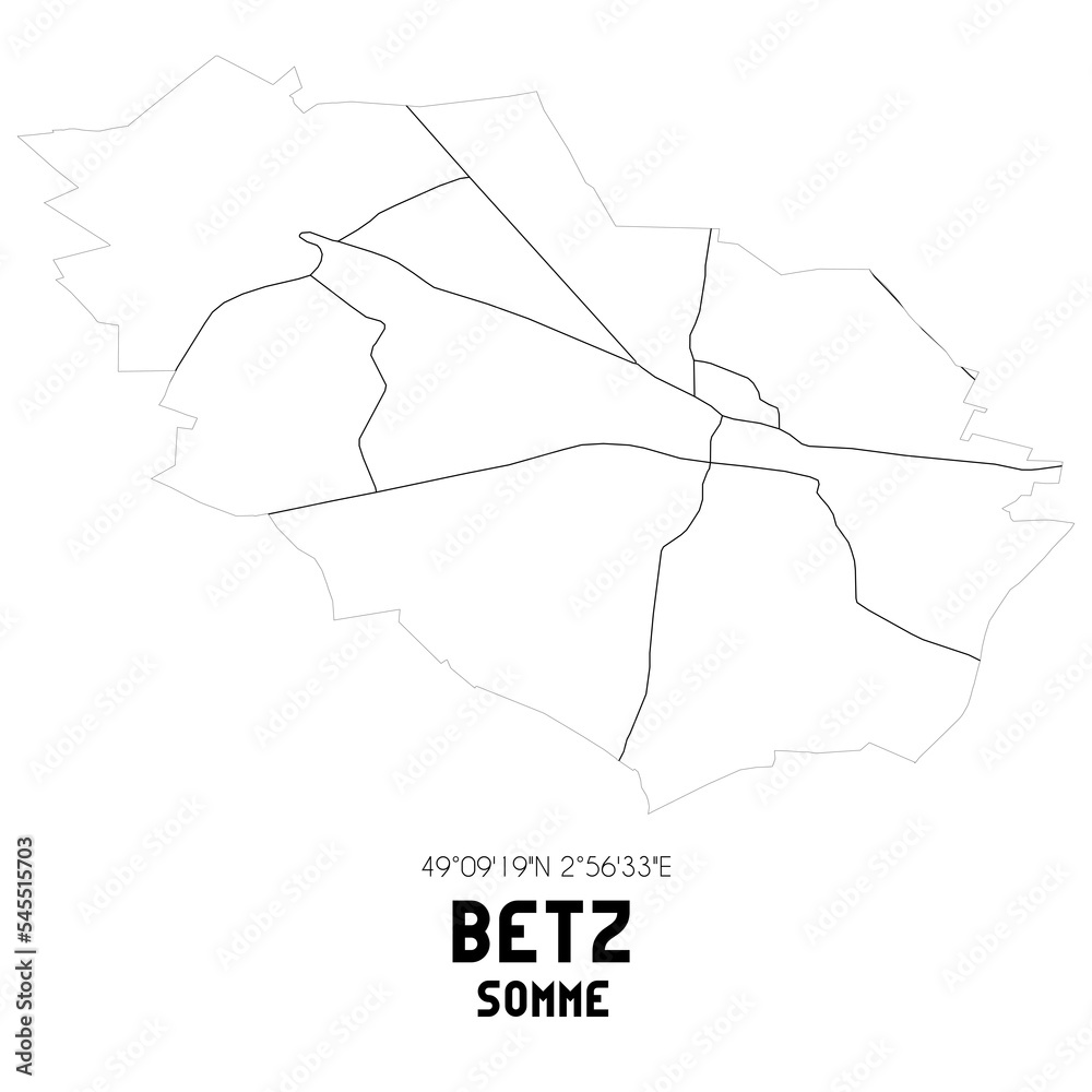BETZ Somme. Minimalistic street map with black and white lines.
