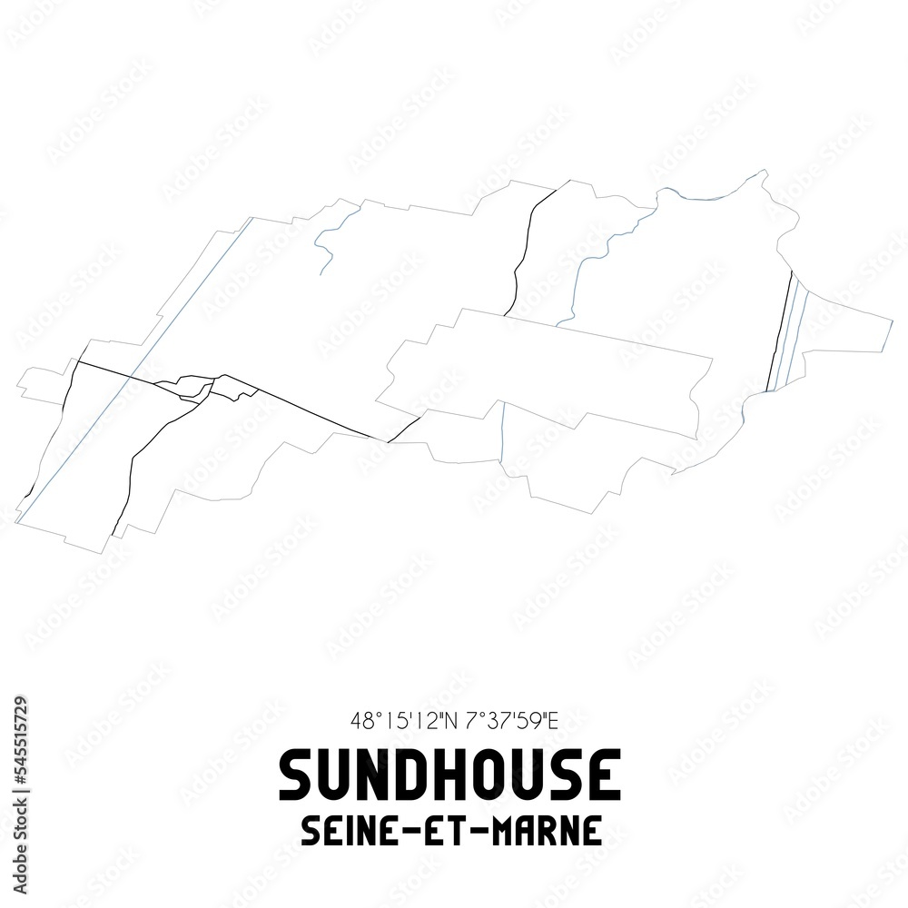 SUNDHOUSE Seine-et-Marne. Minimalistic street map with black and white lines.