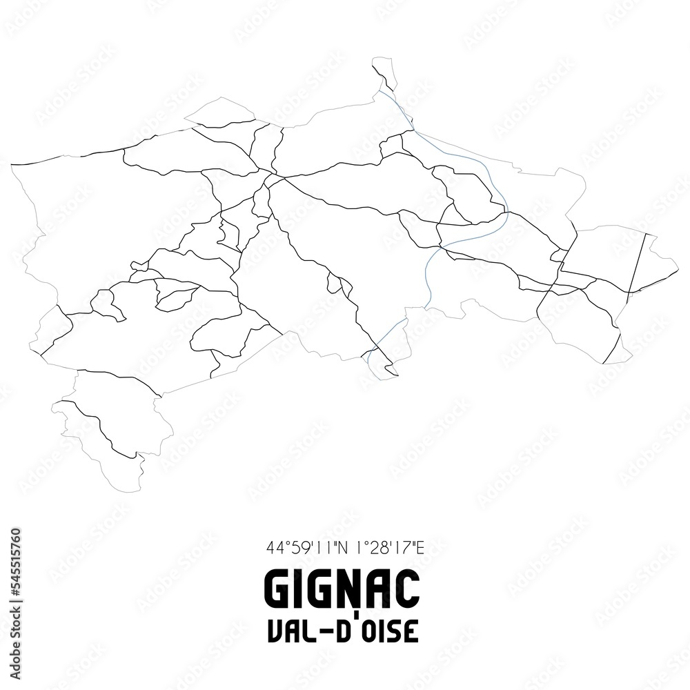GIGNAC Val-d'Oise. Minimalistic street map with black and white lines.