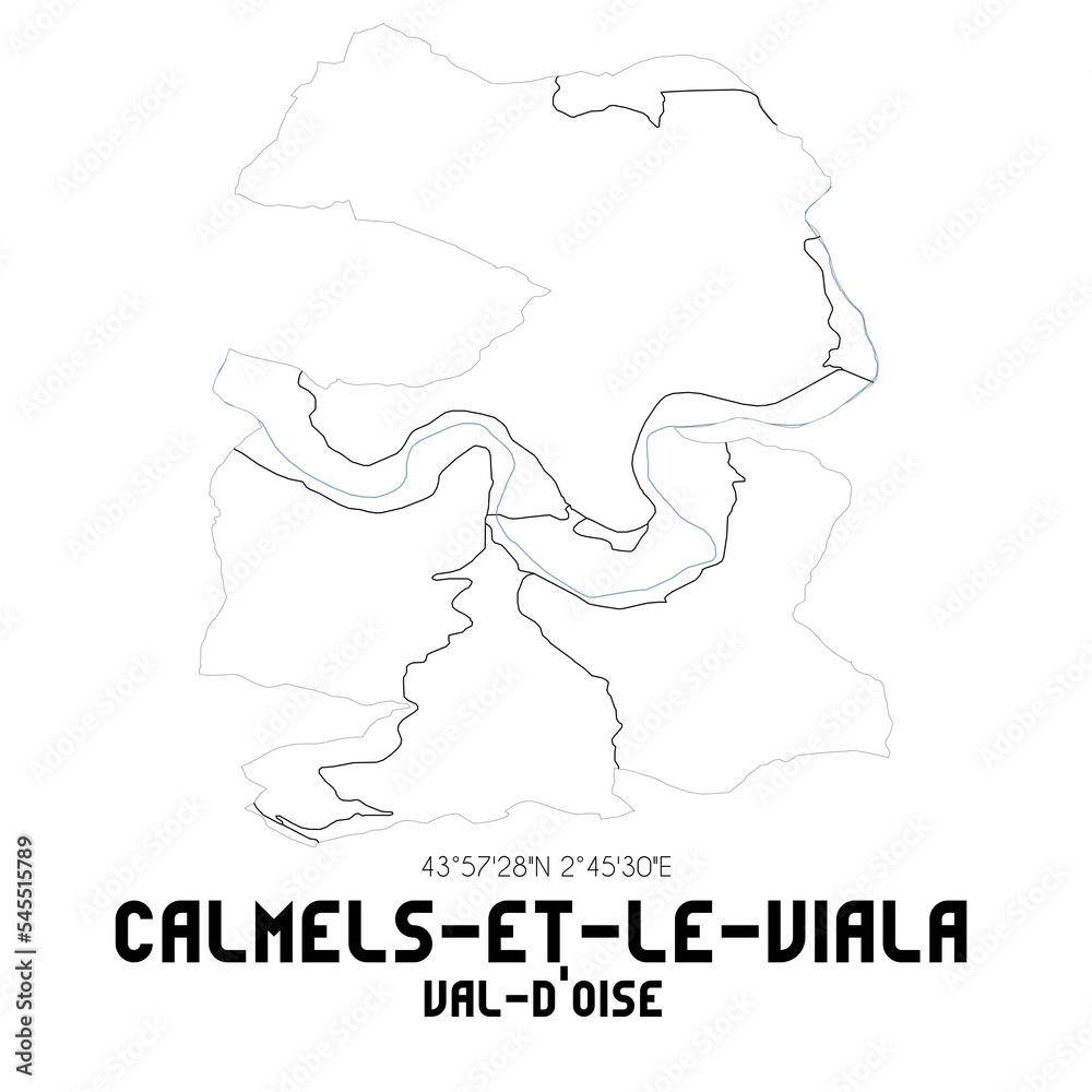CALMELS-ET-LE-VIALA Val-d'Oise. Minimalistic street map with black and white lines. CALMELS-ET-LE-VIALA Val-d'Oise. Minimalistic street map with black and white lines.