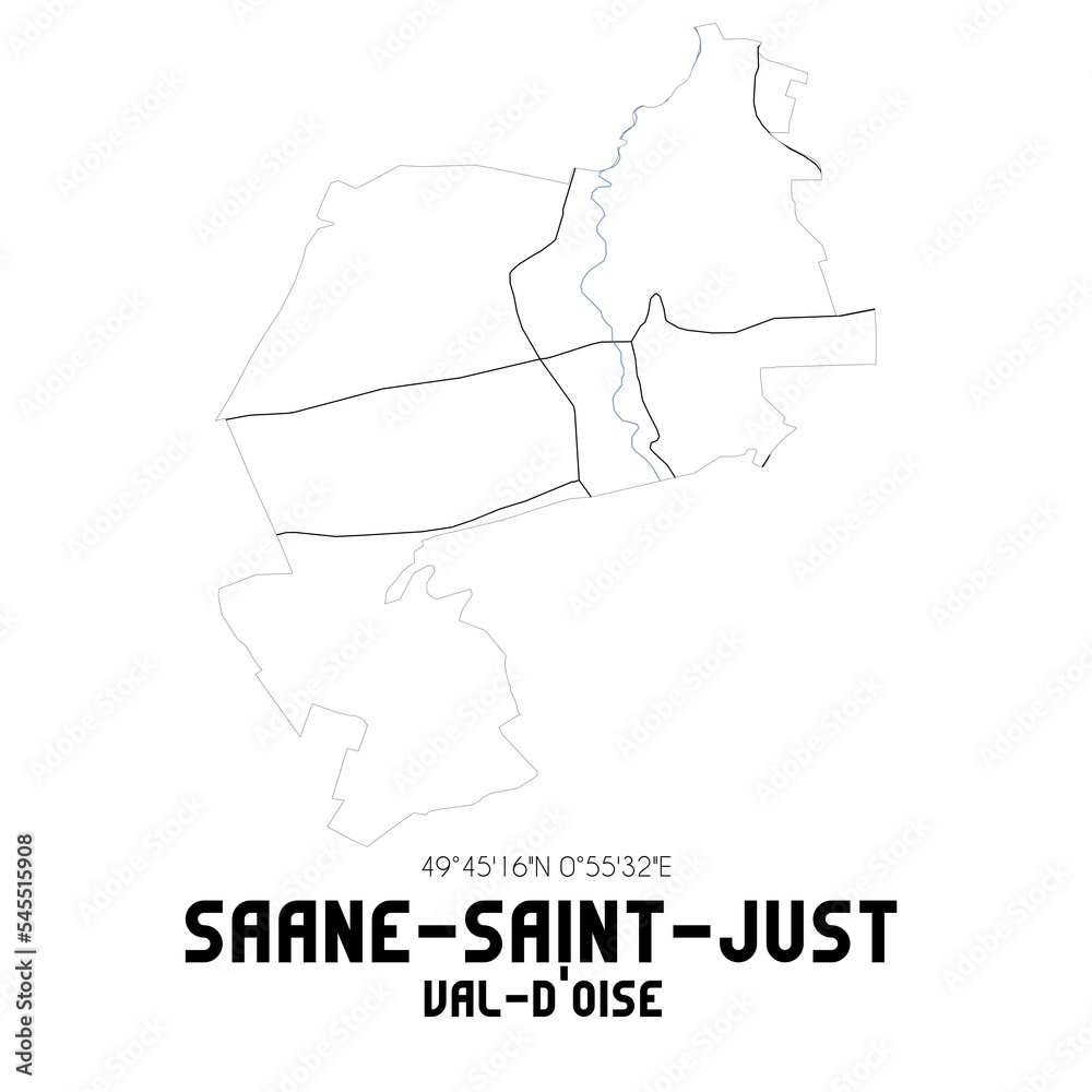 SAANE-SAINT-JUST Val-d'Oise. Minimalistic street map with black and white lines. SAANE-SAINT-JUST Val-d'Oise. Minimalistic street map with black and white lines.