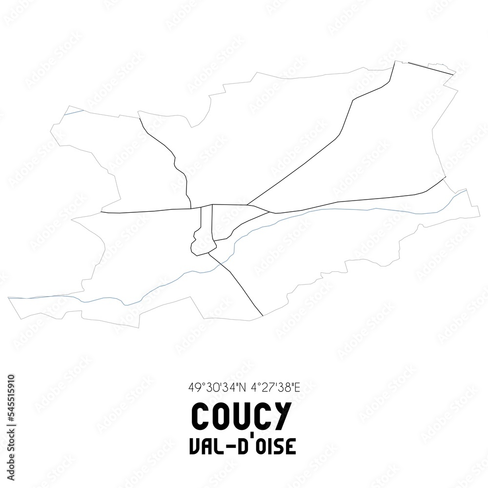 COUCY Val-d'Oise. Minimalistic street map with black and white lines.