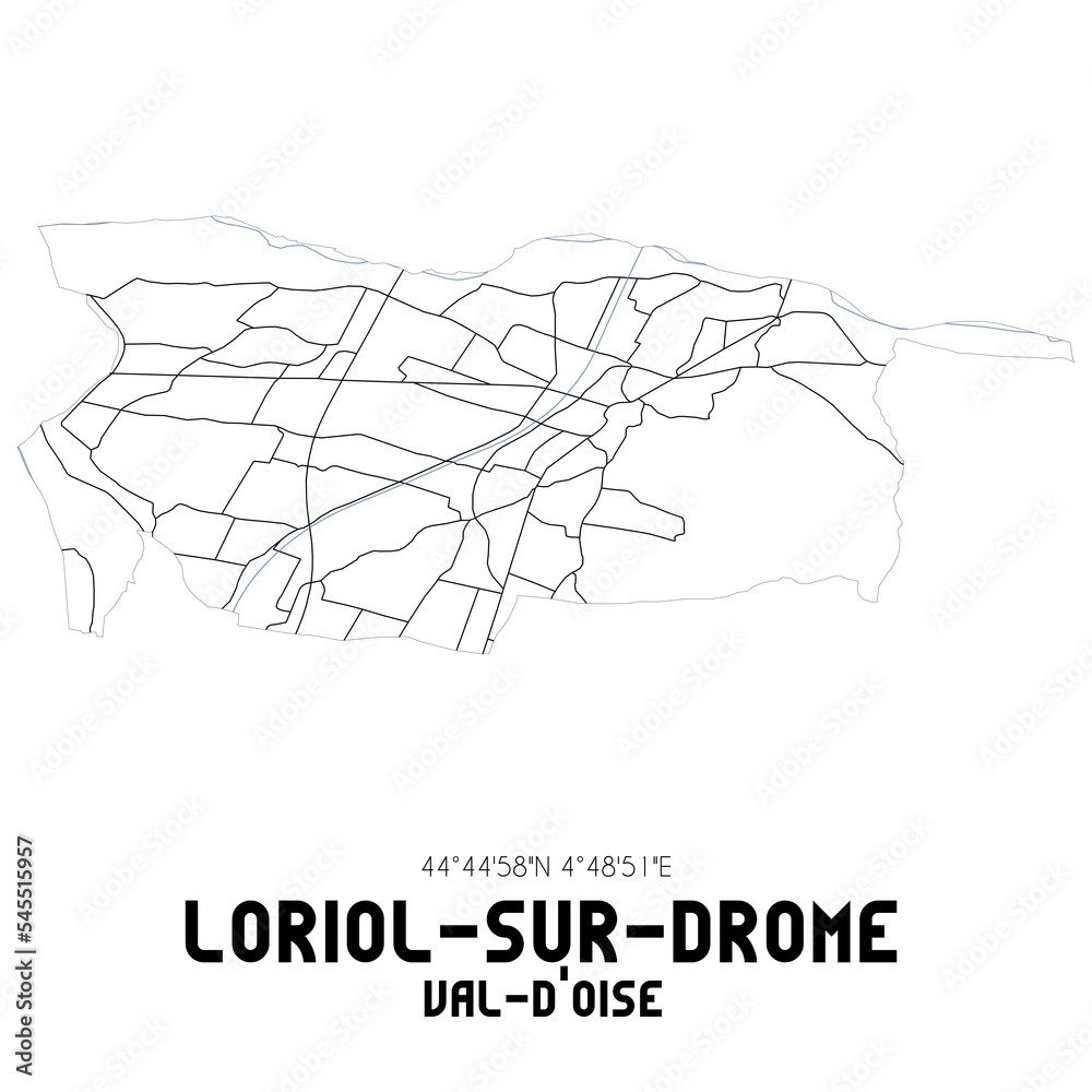 LORIOL-SUR-DROME Val-d'Oise. Minimalistic street map with black and white lines.