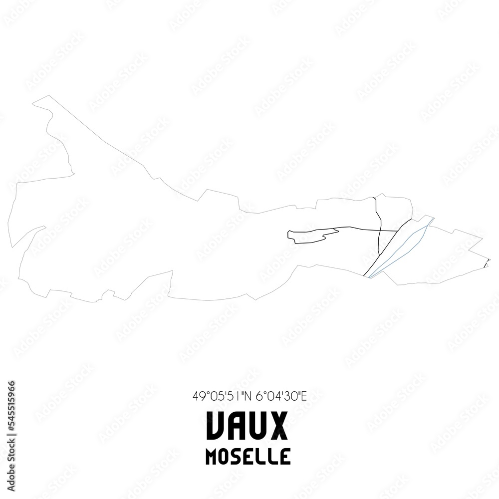 VAUX Moselle. Minimalistic street map with black and white lines. VAUX Moselle. Minimalistic street map with black and white lines.