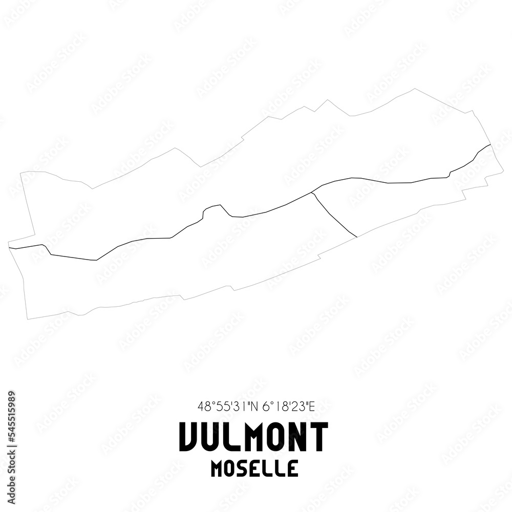 VULMONT Moselle. Minimalistic street map with black and white lines.