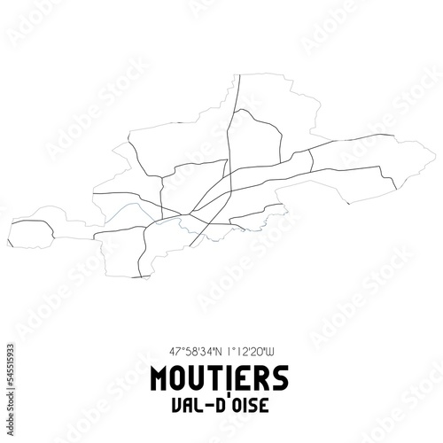 MOUTIERS Val-d'Oise. Minimalistic street map with black and white lines.