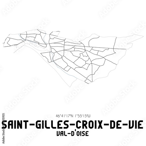 SAINT-GILLES-CROIX-DE-VIE Val-d'Oise. Minimalistic street map with black and white lines.
