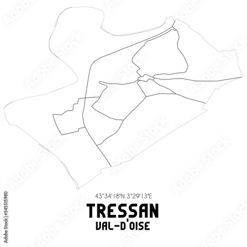 TRESSAN Val-d Oise. Minimalistic street map with black and white lines.