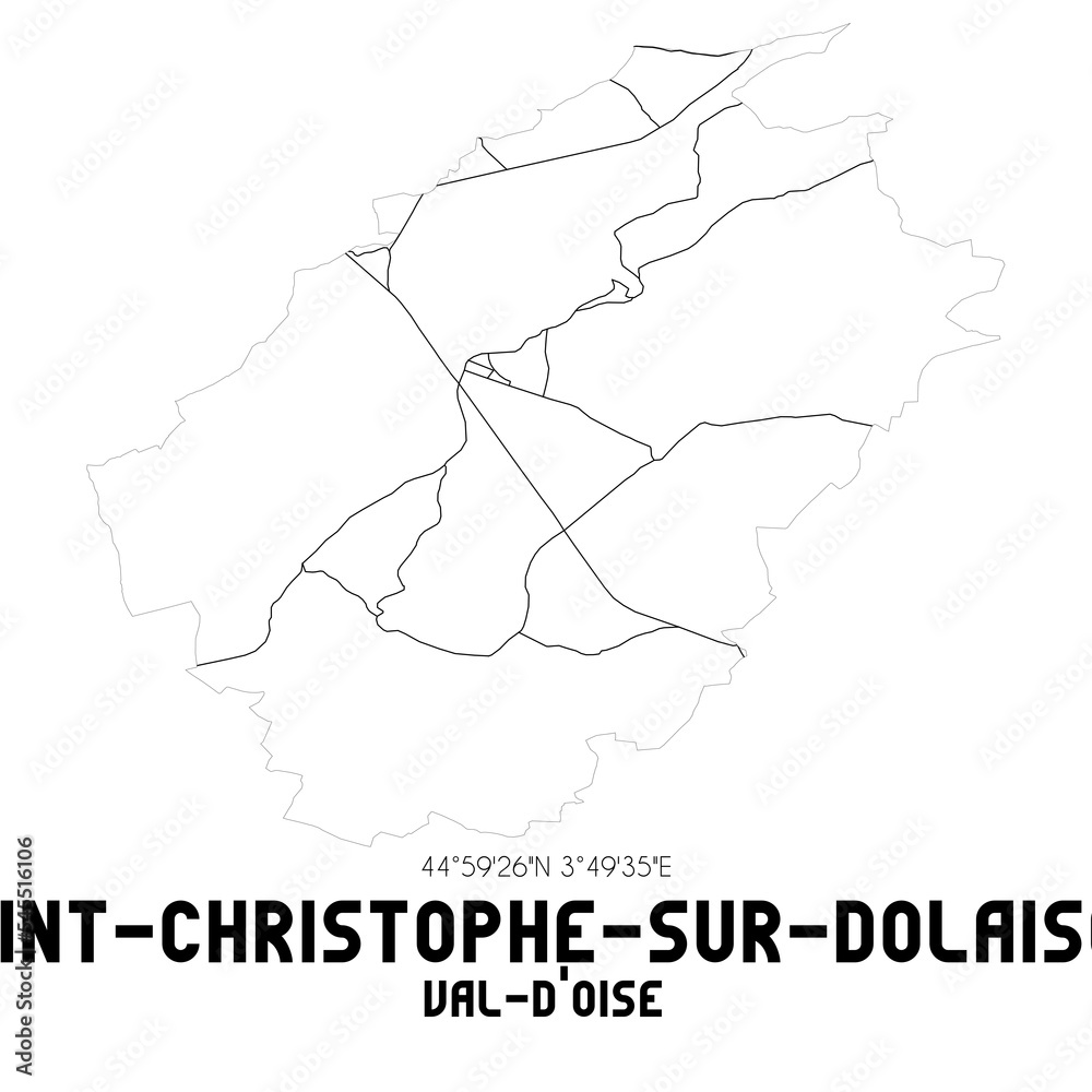 SAINT-CHRISTOPHE-SUR-DOLAISON Val-d'Oise. Minimalistic street map with black and white lines.