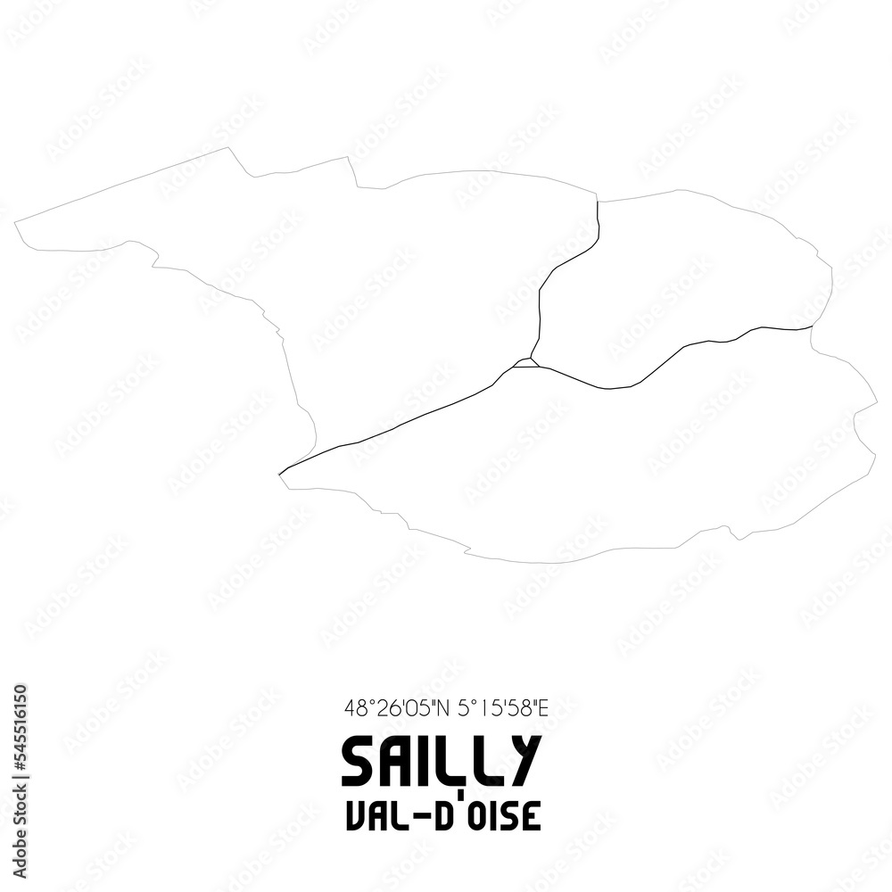 SAILLY Val-d'Oise. Minimalistic street map with black and white lines.