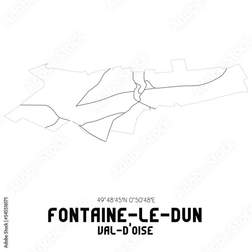 FONTAINE-LE-DUN Val-d'Oise. Minimalistic street map with black and white lines.