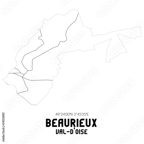 BEAURIEUX Val-d'Oise. Minimalistic street map with black and white lines.