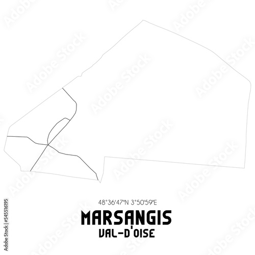MARSANGIS Val-d'Oise. Minimalistic street map with black and white lines.