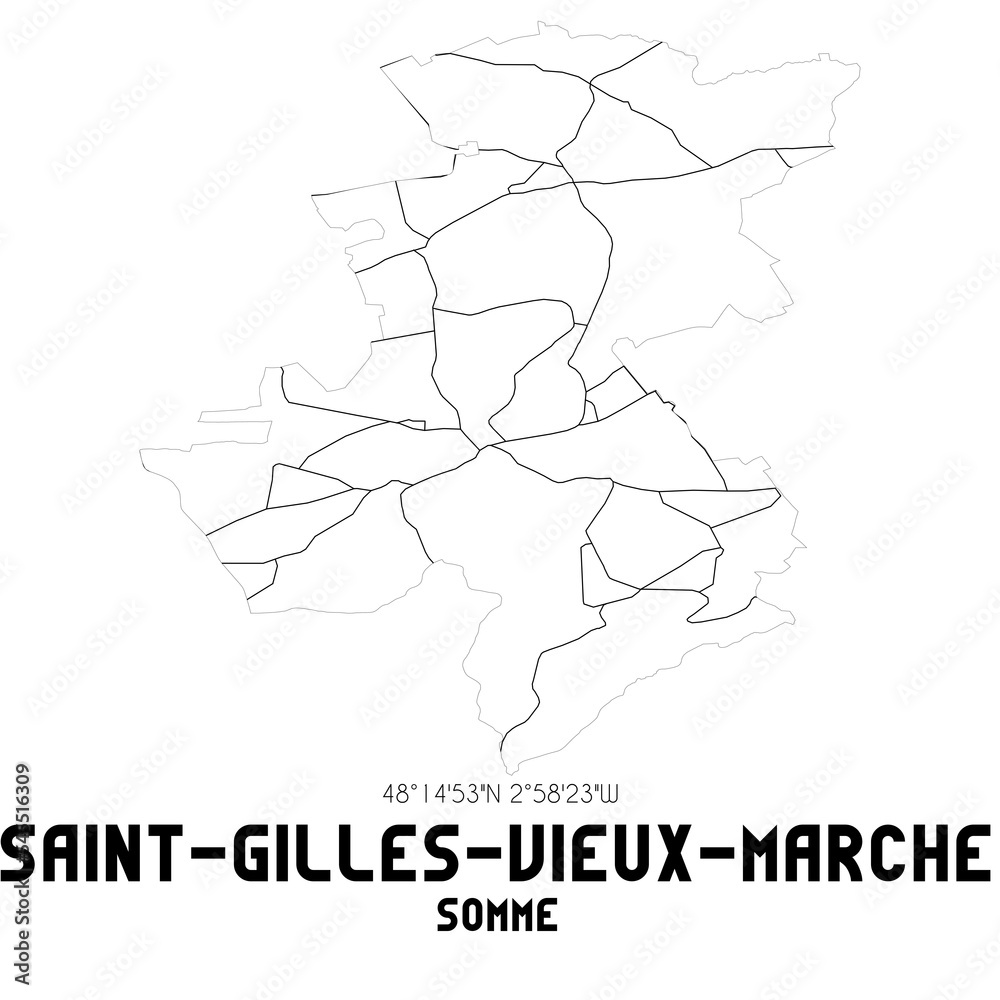 SAINT-GILLES-VIEUX-MARCHE Somme. Minimalistic street map with black and white lines. SAINT-GILLES-VIEUX-MARCHE Somme. Minimalistic street map with black and white lines.