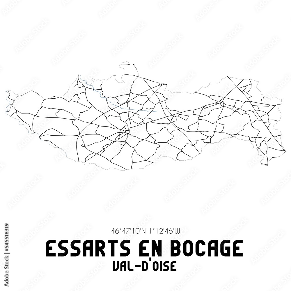 ESSARTS EN BOCAGE Val-d'Oise. Minimalistic street map with black and white lines.