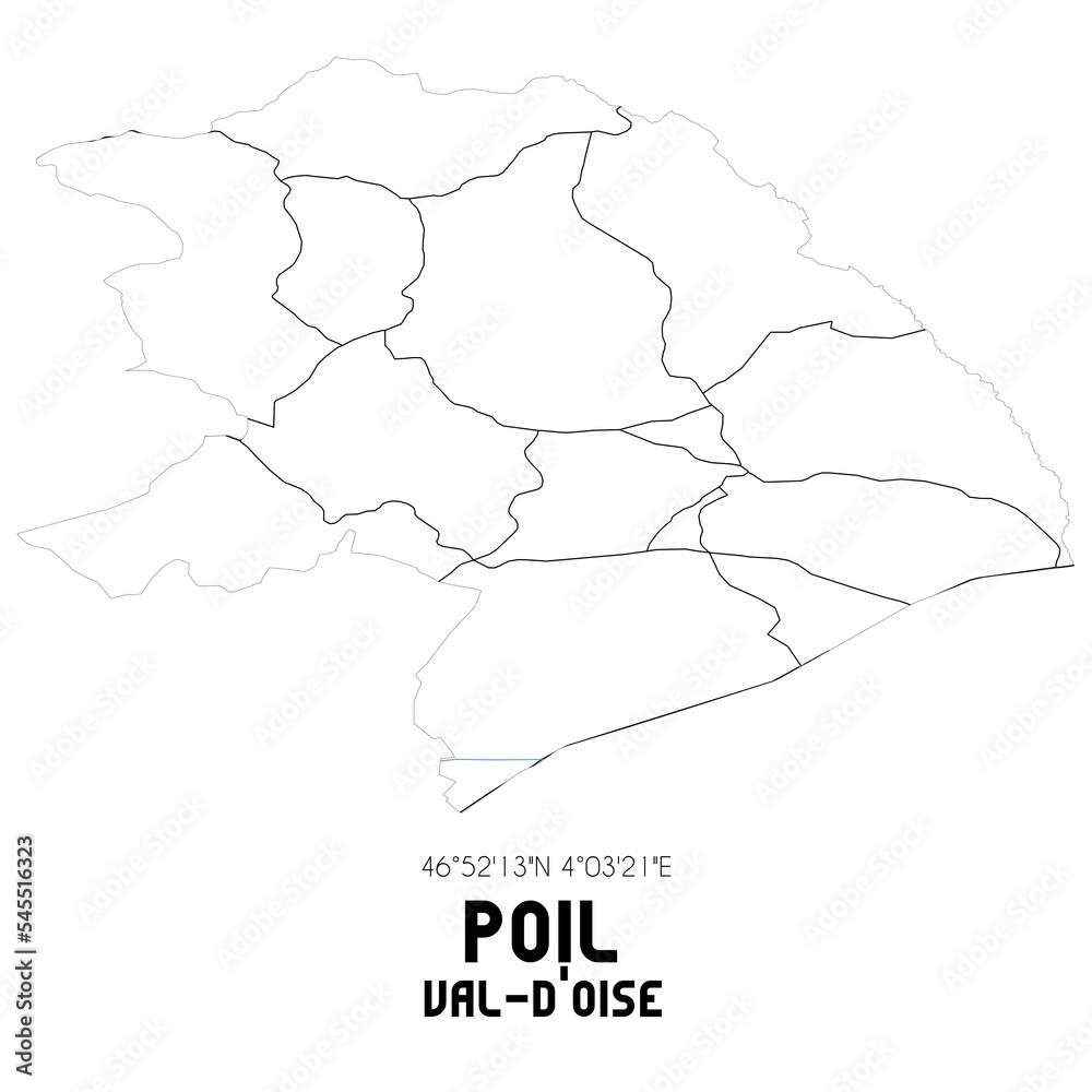 POIL Val-d'Oise. Minimalistic street map with black and white lines. POIL Val-d'Oise. Minimalistic street map with black and white lines.