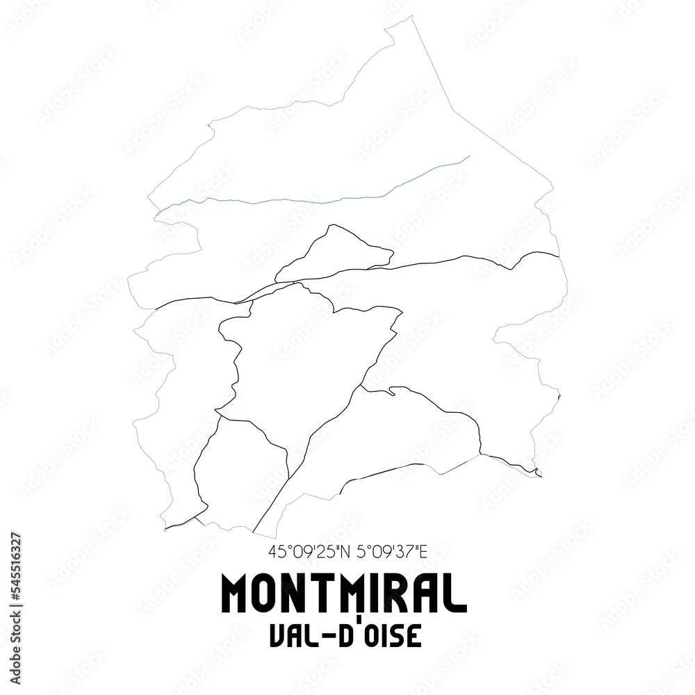MONTMIRAL Val-d'Oise. Minimalistic street map with black and white lines.