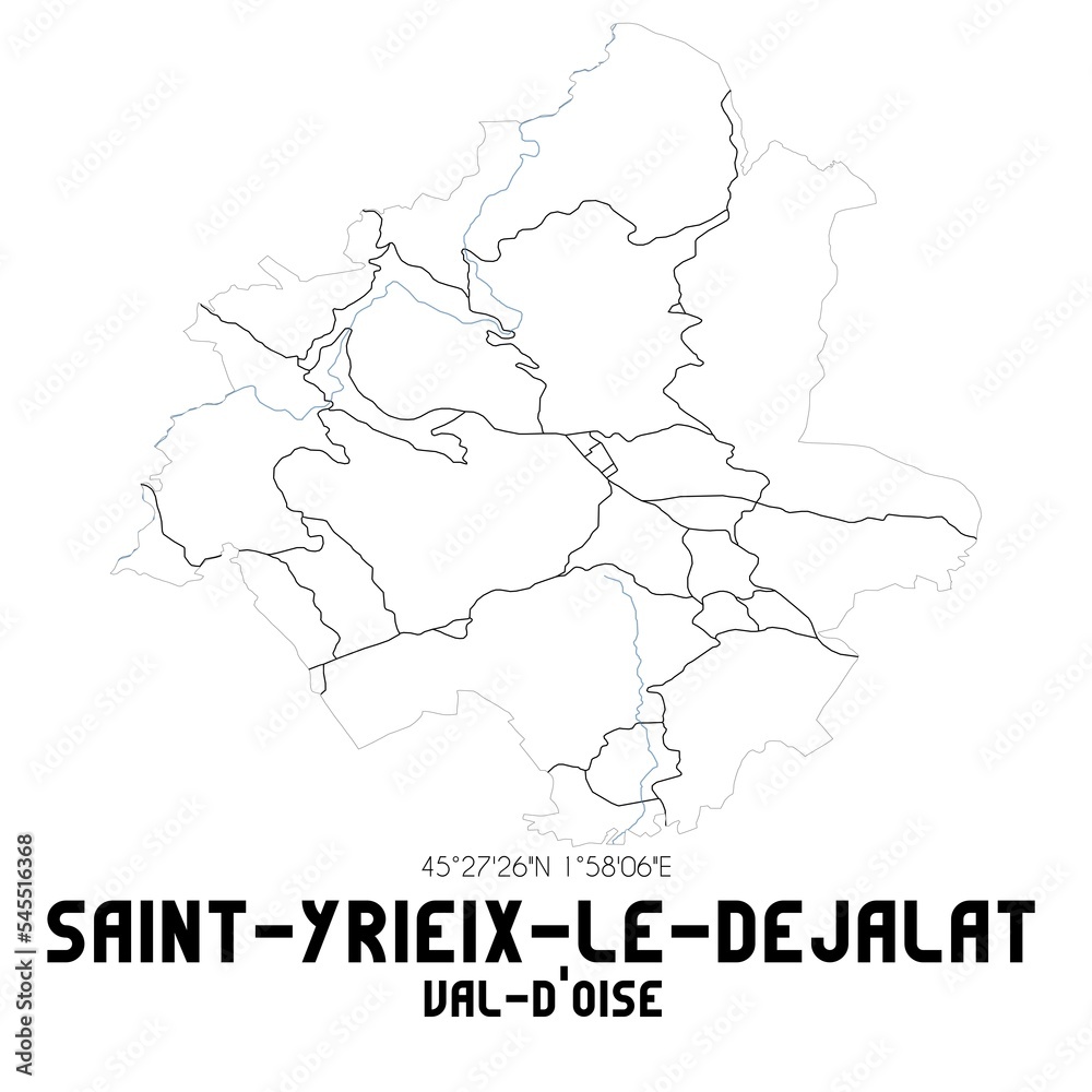 SAINT-YRIEIX-LE-DEJALAT Val-d'Oise. Minimalistic street map with black and white lines.
