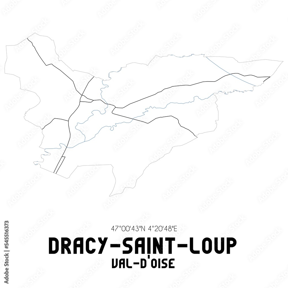 DRACY-SAINT-LOUP Val-d'Oise. Minimalistic street map with black and white lines.