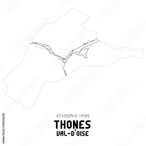 THONES Val-d'Oise. Minimalistic street map with black and white lines. photo