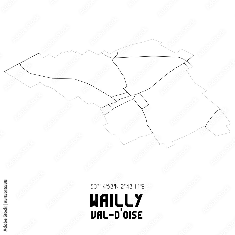 WAILLY Val-d'Oise. Minimalistic street map with black and white lines.