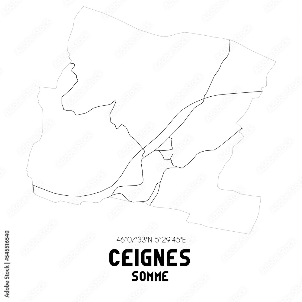 CEIGNES Somme. Minimalistic street map with black and white lines.
