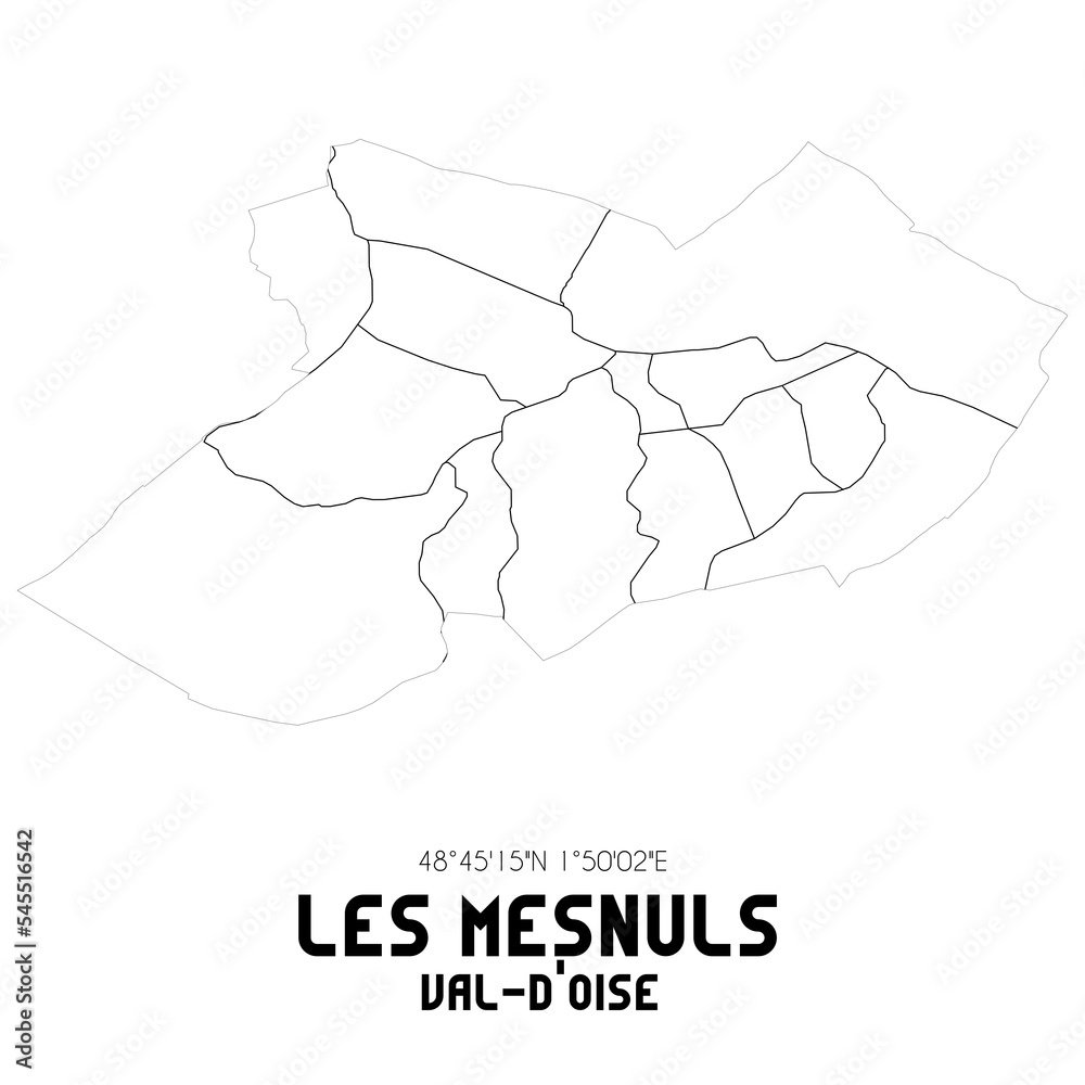 LES MESNULS Val-d'Oise. Minimalistic street map with black and white lines.