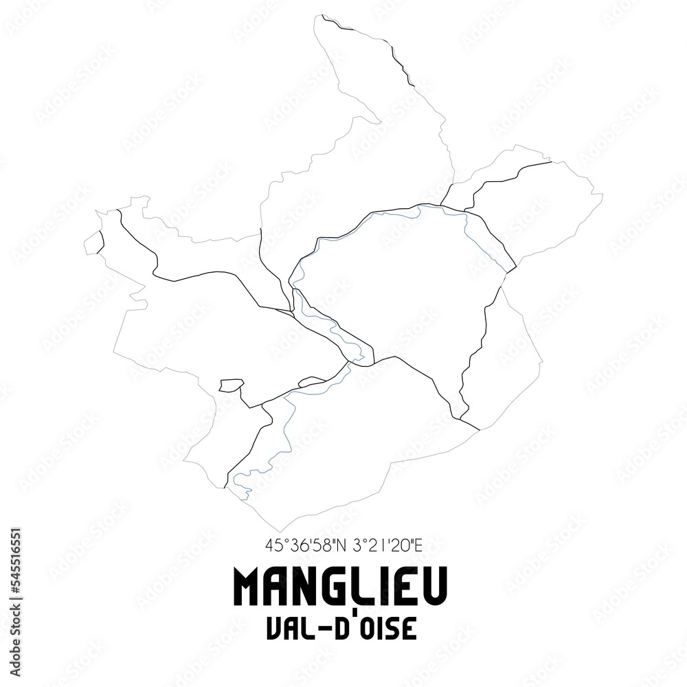 MANGLIEU Val-d'Oise. Minimalistic street map with black and white lines.