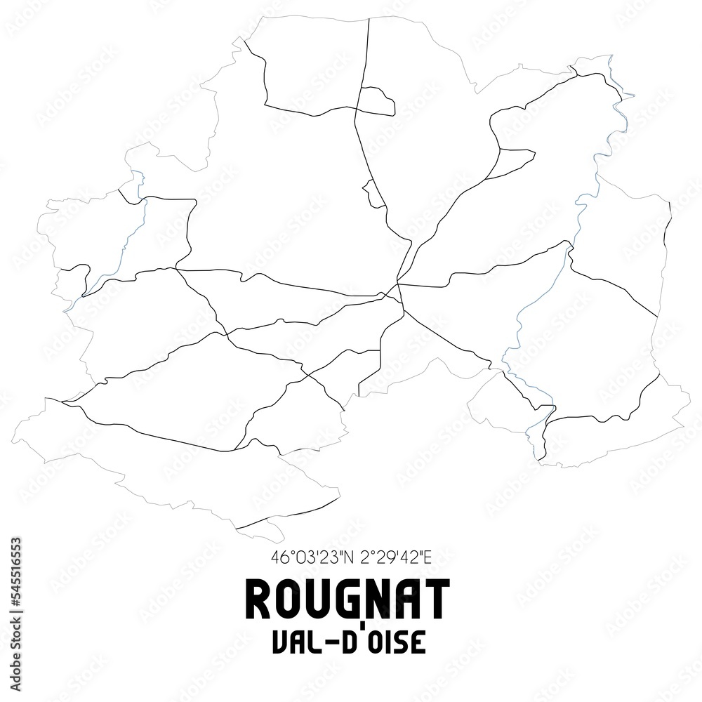ROUGNAT Val-d'Oise. Minimalistic street map with black and white lines.