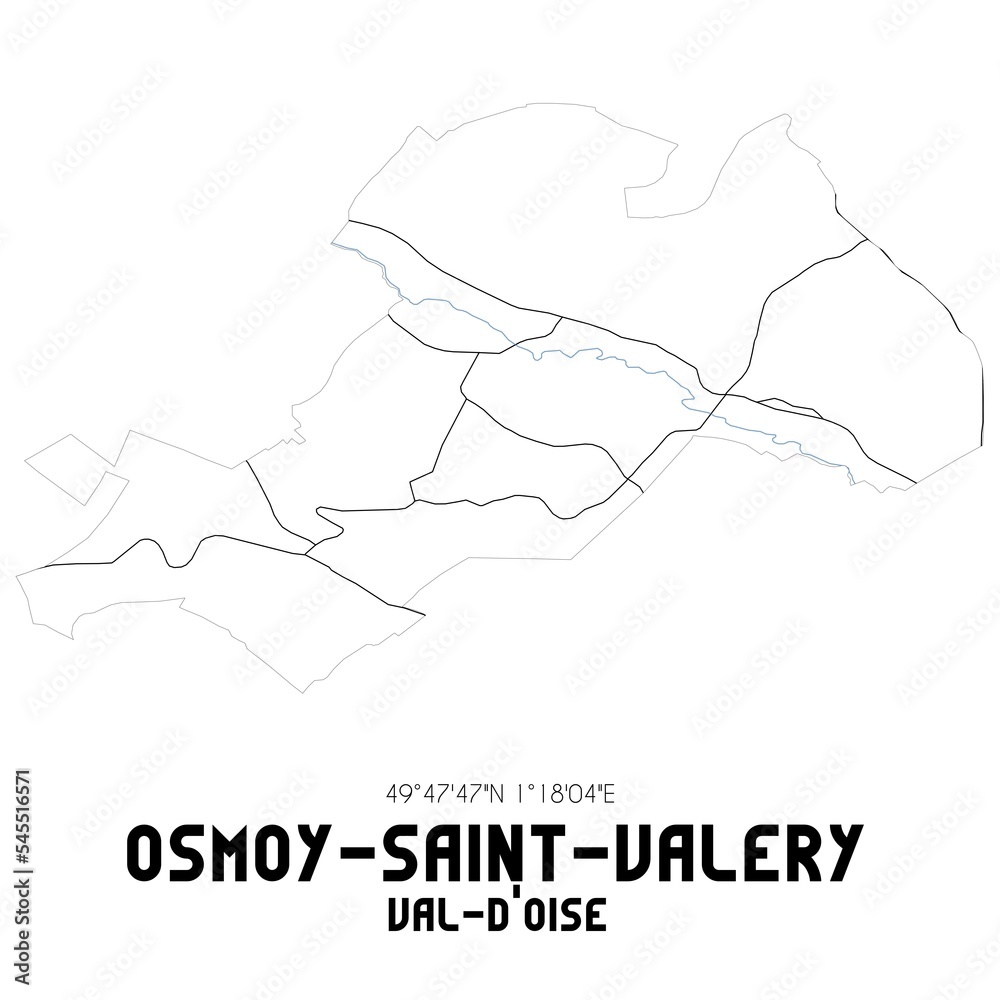 OSMOY-SAINT-VALERY Val-d'Oise. Minimalistic street map with black and white lines. OSMOY-SAINT-VALERY Val-d'Oise. Minimalistic street map with black and white lines.