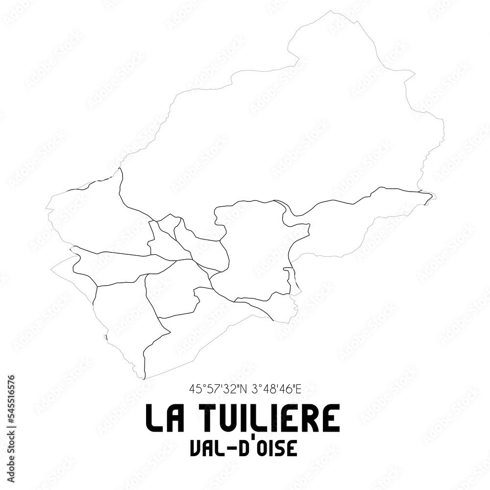 LA TUILIERE Val-d'Oise. Minimalistic street map with black and white lines.