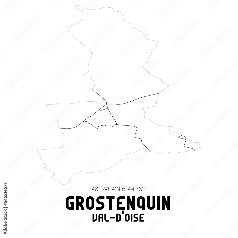 GROSTENQUIN Val-d'Oise. Minimalistic street map with black and white lines.