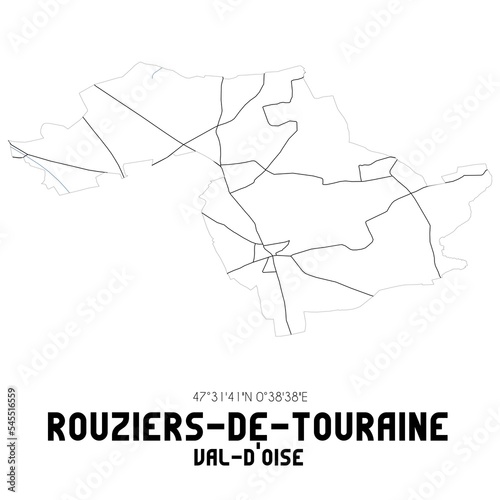 ROUZIERS-DE-TOURAINE Val-d'Oise. Minimalistic street map with black and white lines.