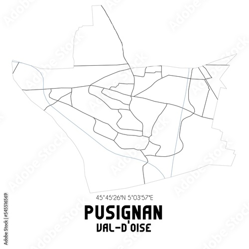 PUSIGNAN Val-d Oise. Minimalistic street map with black and white lines.