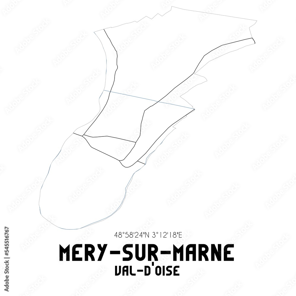 MERY-SUR-MARNE Val-d'Oise. Minimalistic street map with black and white lines.