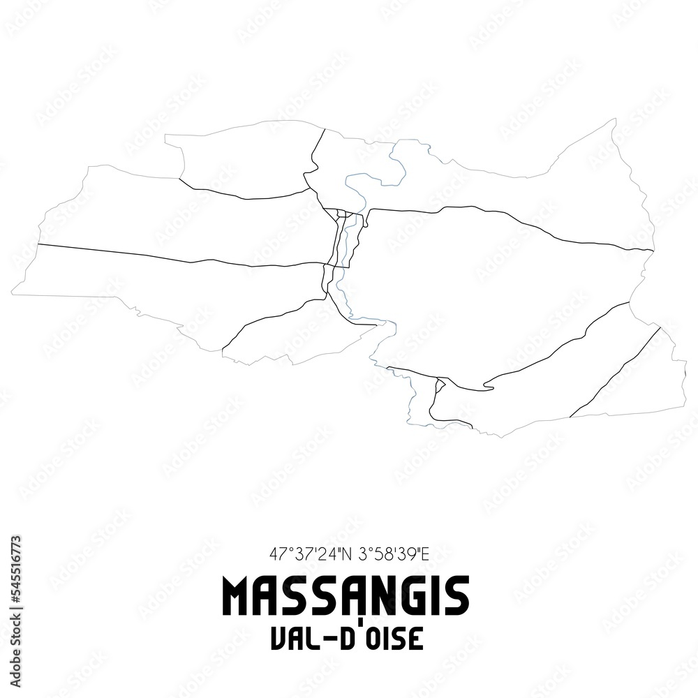 MASSANGIS Val-d'Oise. Minimalistic street map with black and white lines.