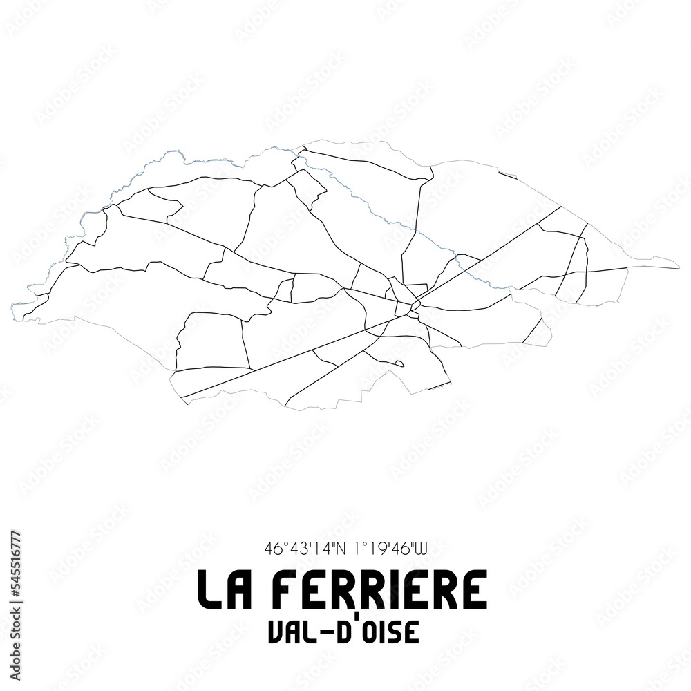 Obraz premium LA FERRIERE Val-d'Oise. Minimalistic street map with black and white lines.