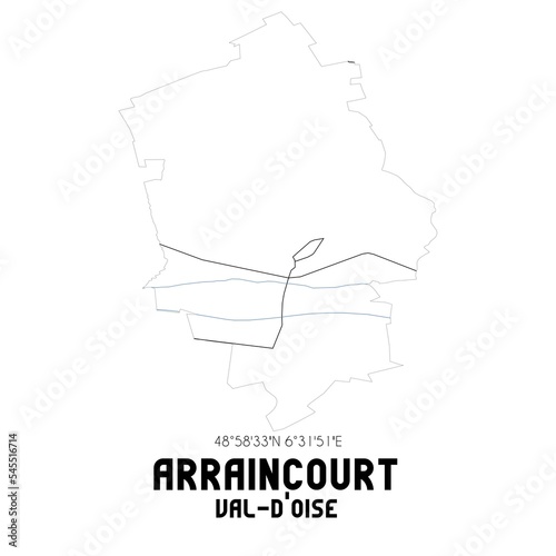 ARRAINCOURT Val-d Oise. Minimalistic street map with black and white lines.