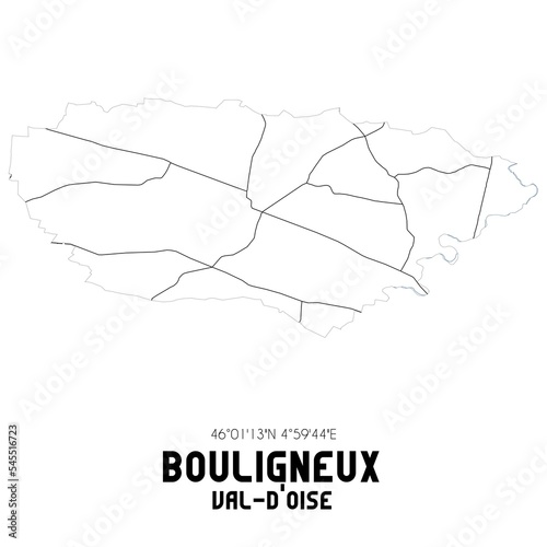 BOULIGNEUX Val-d'Oise. Minimalistic street map with black and white lines.