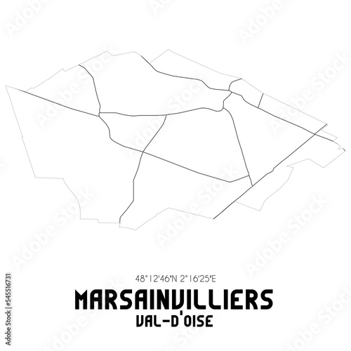 MARSAINVILLIERS Val-d Oise. Minimalistic street map with black and white lines.