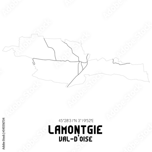 LAMONTGIE Val-d'Oise. Minimalistic street map with black and white lines.