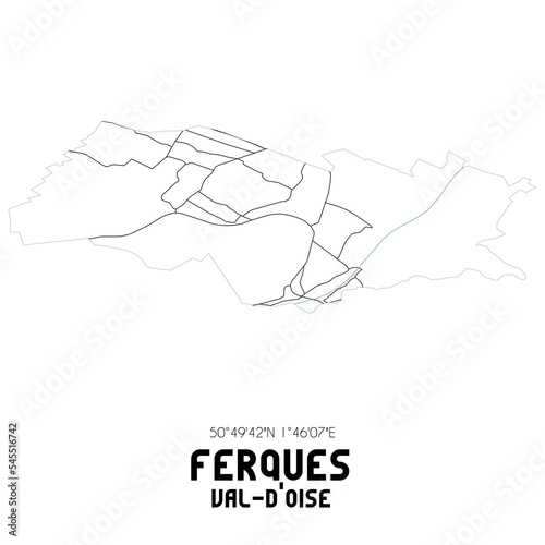 FERQUES Val-d'Oise. Minimalistic street map with black and white lines.