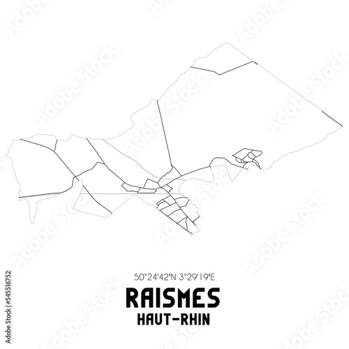 RAISMES Haut-Rhin. Minimalistic street map with black and white lines.