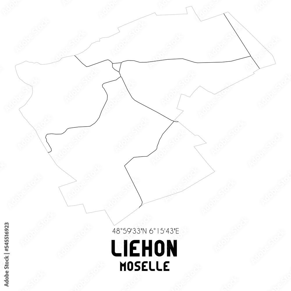 LIEHON Moselle. Minimalistic street map with black and white lines.