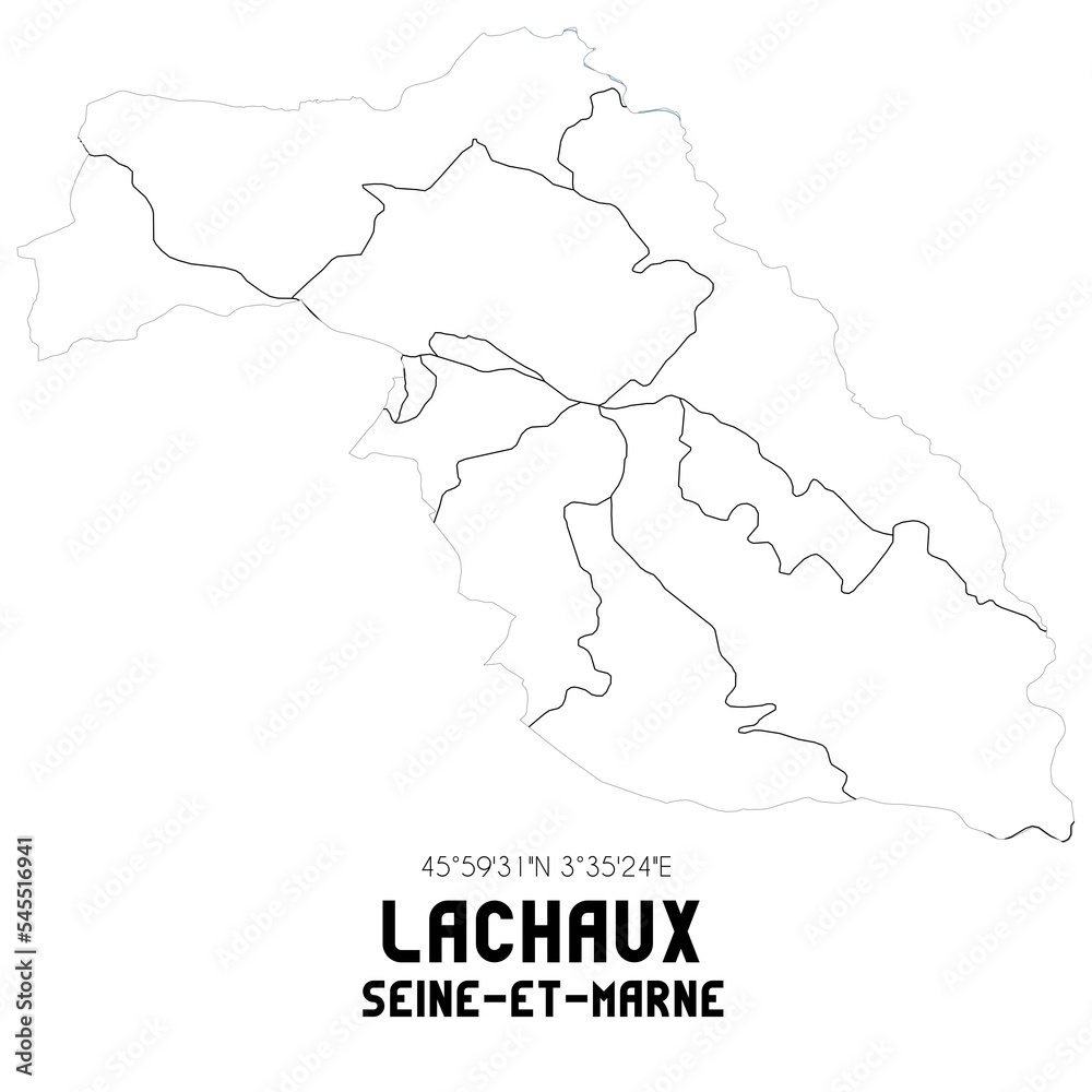 LACHAUX Seine-et-Marne. Minimalistic street map with black and white lines.