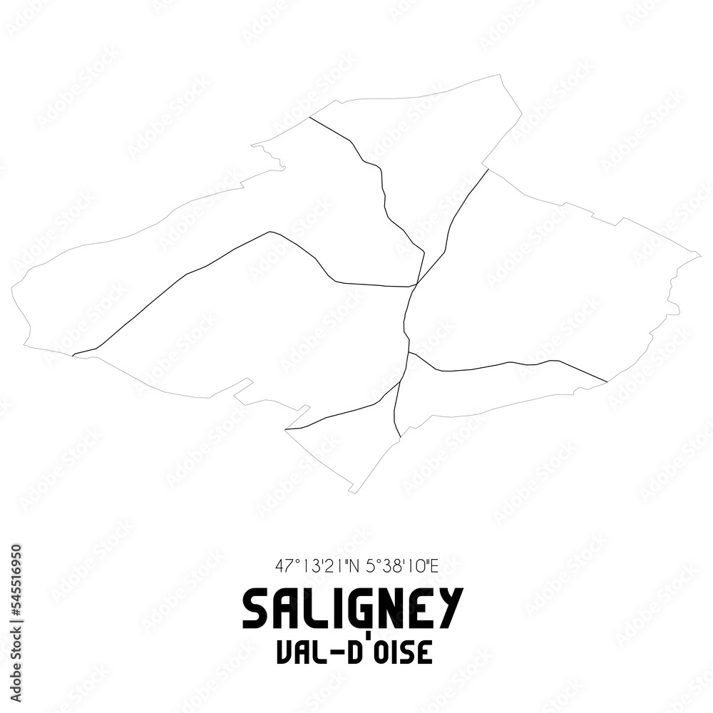 SALIGNEY Val-d'Oise. Minimalistic street map with black and white lines. SALIGNEY Val-d'Oise. Minimalistic street map with black and white lines.