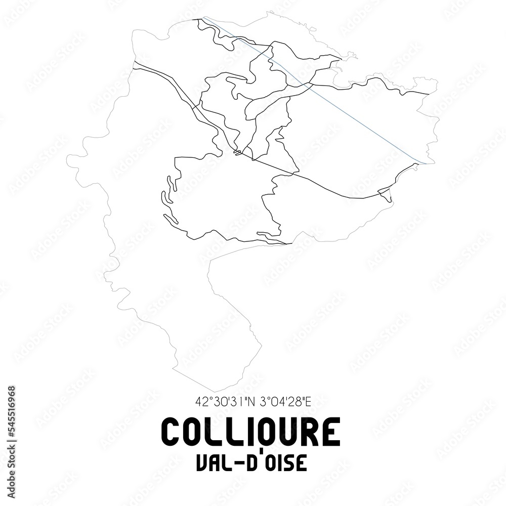 COLLIOURE Val-d'Oise. Minimalistic street map with black and white lines.